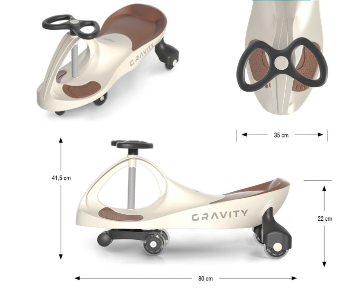 Jeździk Grawitacyjny dla dziecka, kółka LED, Beżowy Brązowy, Milly Mally, wiek 3+